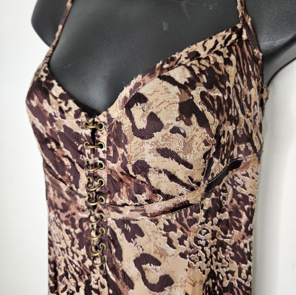 Y2K Karen Millen Silk Slip Midi Dress Sz 8 Animal Print Embellished Eyelets boho - Picture 13 of 15